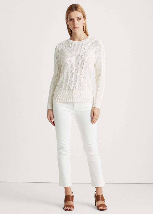 Sueter Ralph Lauren Mujer Creme - Cable-Knit Crewneck - FMGDE8031
